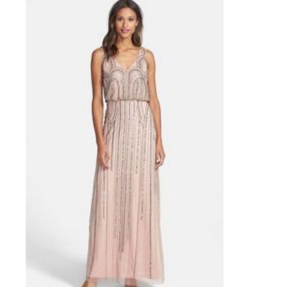Adrianna Papell Blush Pink Beaded and‎ Sequin Art Nouveau Gown Sz. 8 NWT